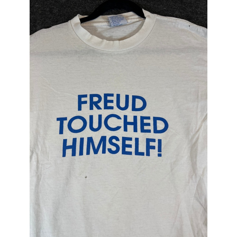 Vintage Freud Touched Himself Art Tee T-Shirt XL White USA Made Funny 90s Artist